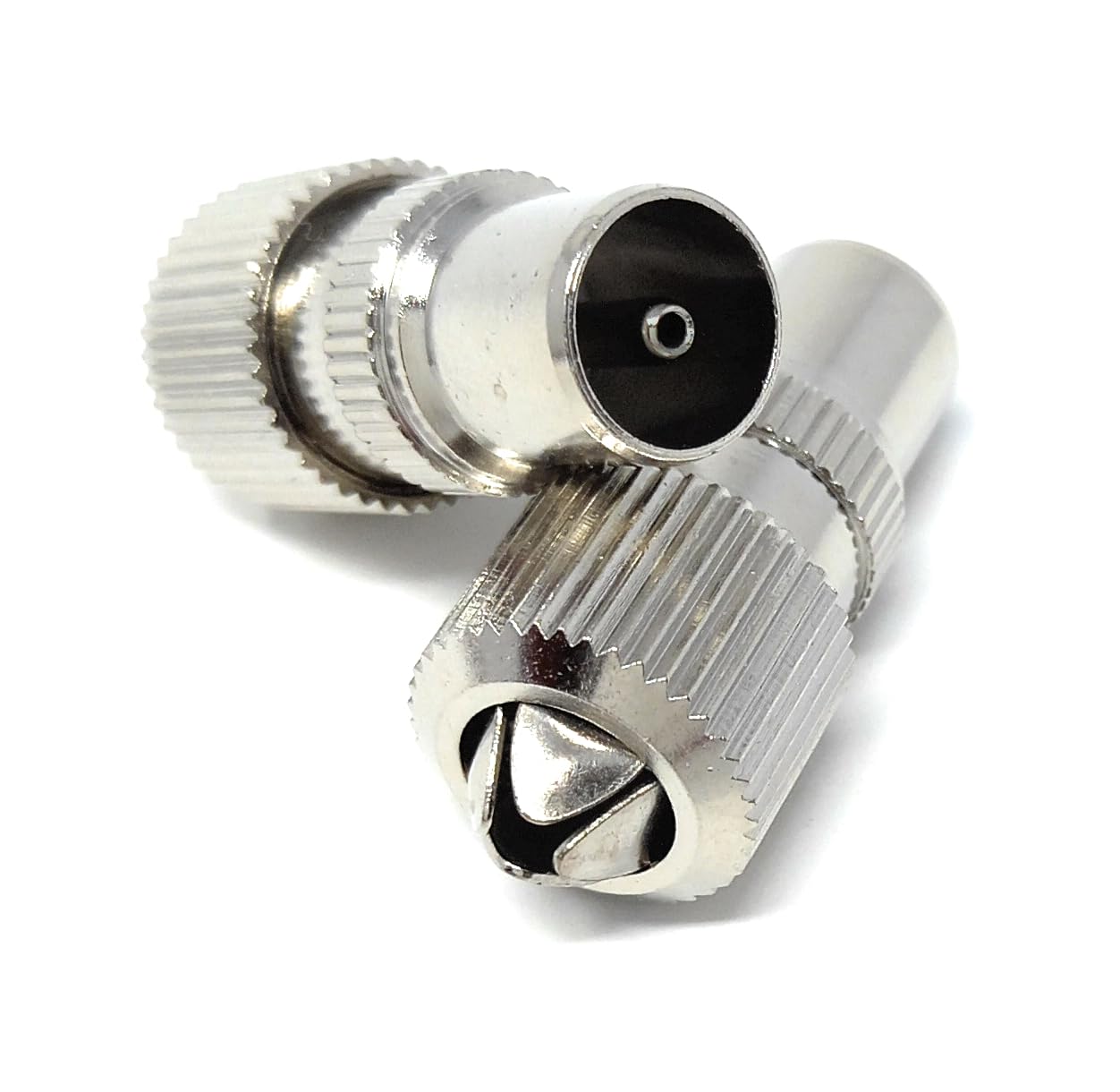 DRUT 2pcs. TV RF Male Plug Connector Adapter for Aerial Coaxial Coax Cable (Toolless Push In End) Silver