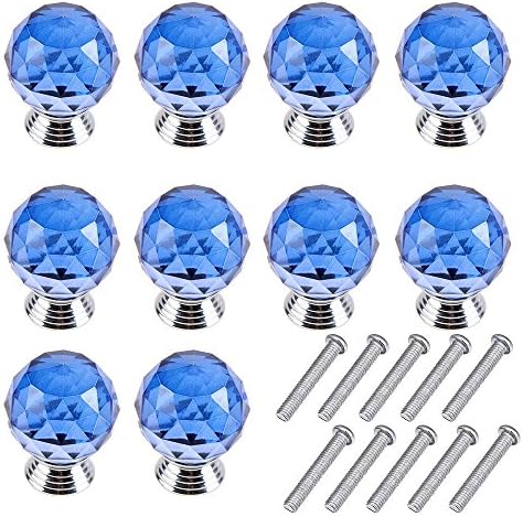 Mosong 10pcs 30mm Glass Clear Cabinet Knob Drawer Pull Handle Kitchen Door Wardrobe Hardware Used for Cabinet, Drawer, Chest, Bin, Dresser, Cupboard, Etc (Sky Blue)