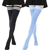 DRESHOW Extra Long High Thigh Socks Striped Over Knee Thin Tights Long Stocking