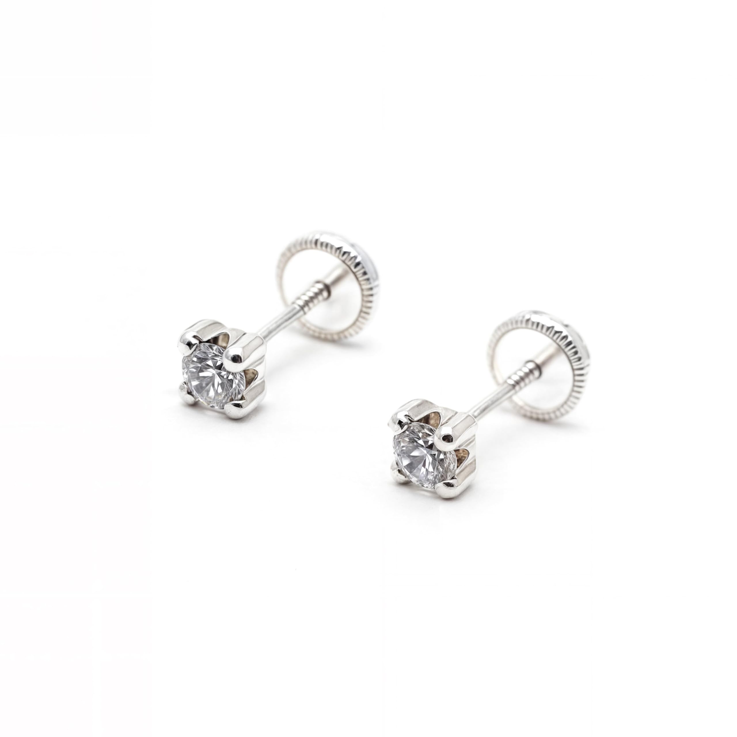 Mondepetit - 9ct White Gold Cubic Zirconia 3 mm Children's Baby Earrings shine