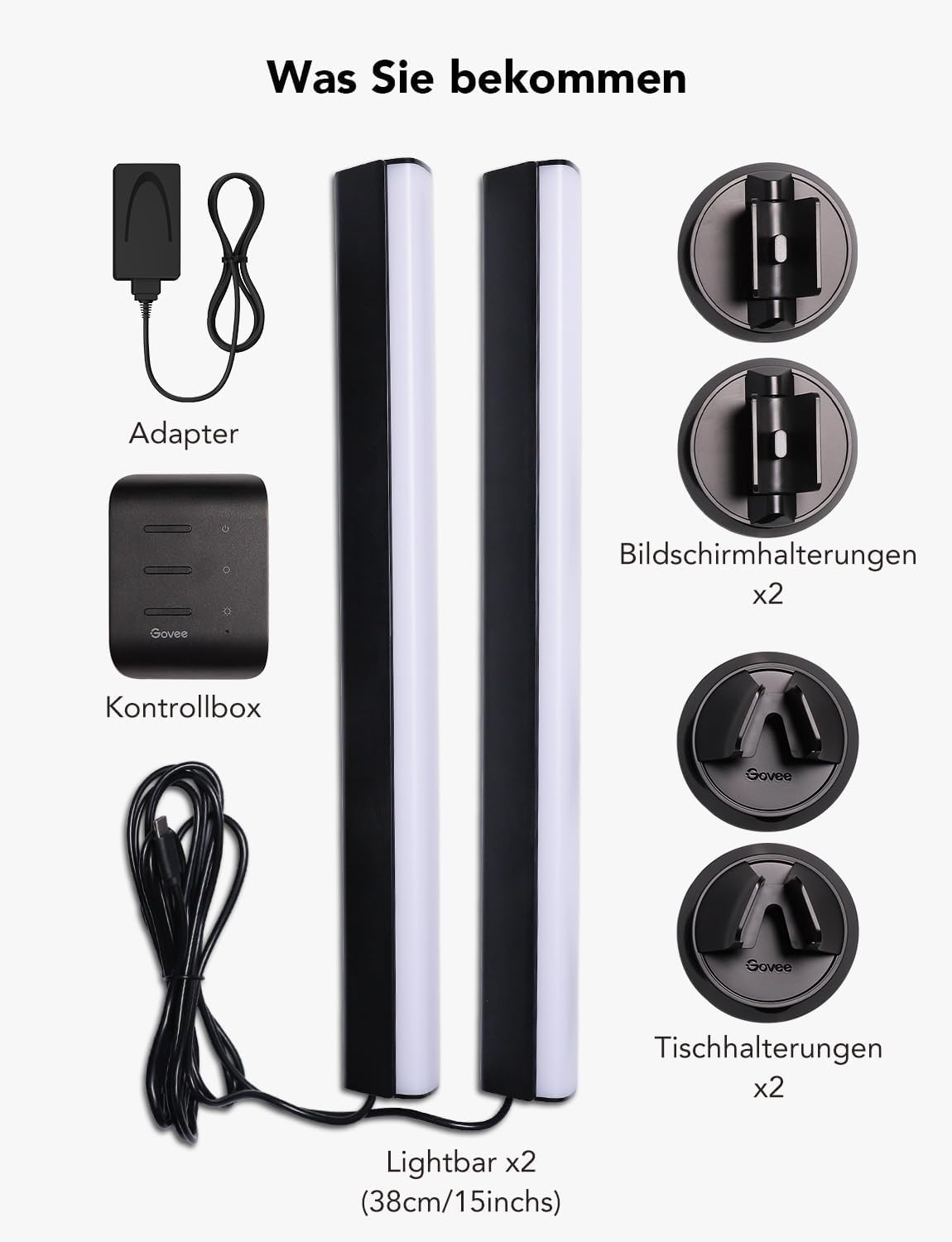 Govee RGBIC LED Lightbar, TV Hintergrundbeleuchtung für 45-70 Zoll, LED TV Backlights Funktioniert mit Alexa, Steuerbar über App für Gaming Deko, 3 Platzierungsoptionen, Schwarz, 38x3x4cm (LxWxH) 8
