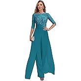 2 Pieces Mother of The Bride Pant Suits for Women Dressy - Chiffon Lace Applique Wedding Guest Formal Party Evening Gown