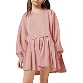 Batermoon Girls Pleated Sweatshirt Dresses Kids Fashion Long Sleeve Crew Neck Mini Dress 5-14 Years