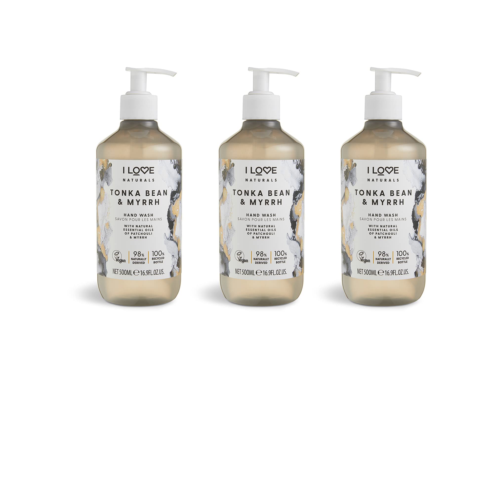 I Love Naturals Tonka Bean & Myrrh Nourishing Hand Wash - Patchouli & Myrrh Oils, Gentle Cleanser with Essential Oils, Vegan, Moisturising & Scented for Silky Smooth Skin 3 x 500ml