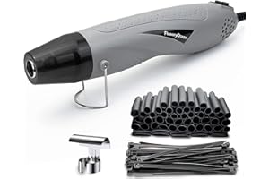 Floweryocean 350W Mini Heat Gun 2 Temp 350°C/662°F + 6.6Ft Long Cord + 55 pcs 4:1 Black Heat Shrink Tube for Craft Repair Wire Cable Soften Epoxy Resin Paint Shrink Wrapping - Grey