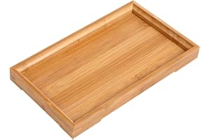 Forart Rectangle Bamboo Butler Serving Tray with Handles, Solid Bamboo Wood Serving Tray Rustic Breakfast Tray Ottoman Tray D