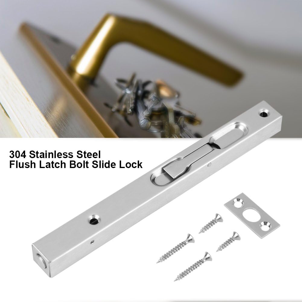 GOTOTOP Door Flush Bolt Latch Lock 304 Stainless Steel Concealed Door Lock Bolt with Strike and Screws for Home Door Security Guard(10inch) - Image 3