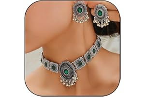 Dcfywl731 Indian Jewelry Sets for Women Bollywood Indian Wedding Necklace Earrings Set Oxidized Indian Earrings Ethnic Choker Necklaces Jewelry Gift