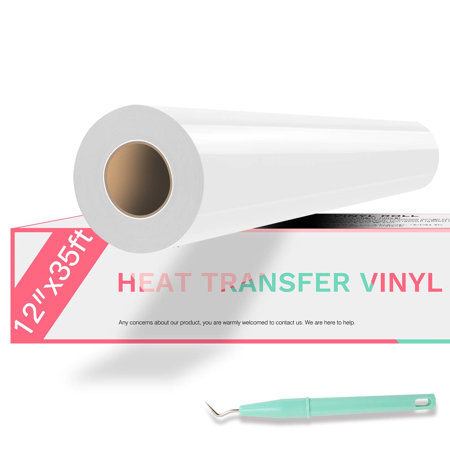 Photo 1 of HTVRONT HTV Vinyl Rolls Heat Transfer Vinyl - 12" x 35ft White HTV for Shirts, Iron on Vinyl for All Cutting Machines - Easy to Cut & Weed for Heat Vinyl Design (White)