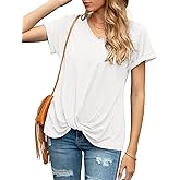 Iandroiy Women's Comfy Casual Summer Tops Short Sleeve V Neck Blouses T Shirts Twist Knot Tees