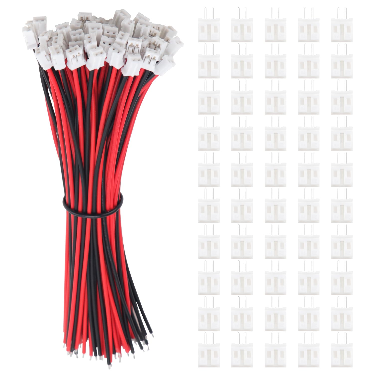 Lyeteung 50 Sets Mini Micro JST 2.0 PH 2 Pin Connector Plug Male with 150mm 22AWG Cable & Female Connector (Red Black)