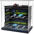 Hot Diecast Wheels Display Case - 1/64 Scale Die-cast Model Car Display Case with LED Light and Acrylic Cover, Wooden Parking Garage in 3 Floors with 10 Parking Spaces (D5)