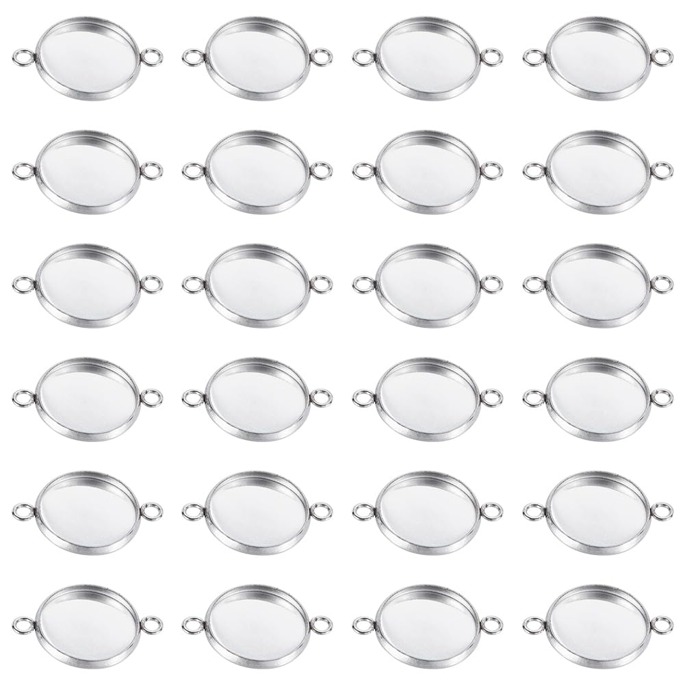 CREATCABIN 50Pcs Stainless Steel Cabochon Connectors Settings Cabochons Trays Pendant Round Bezel Blanks Links Charms for Earrings Bracelets Necklaces Handicrafts DIY Jewelry Making 19x13.5mm(Silvery)