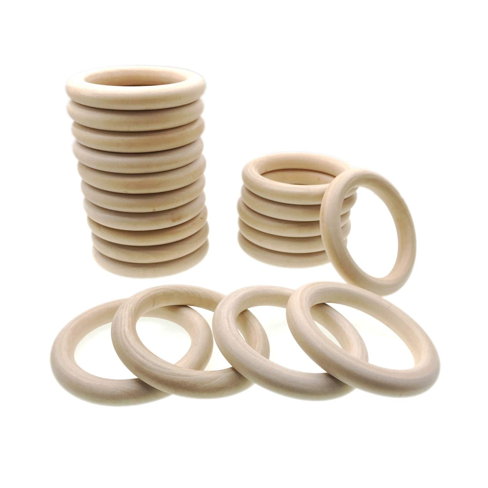 JZK 20 x Large Natural Wood Rings for Craft, 10cm Unfinished Wooden Ring for Macrame Plant Pot Hanger, Round Wooden Hoops for Crochet Crafts