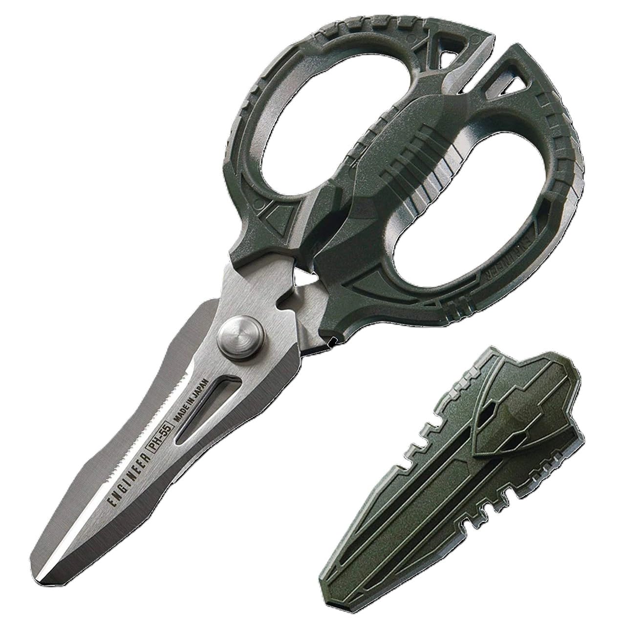 Versatile Compact Multi-Function Scissors with 4-in-1 Combi Blade - cuts Leather, Solid Copper Wire (inc. Mains Cable), CDs, Thick Rope & More. Made in Japan. ENGINEER ph-55