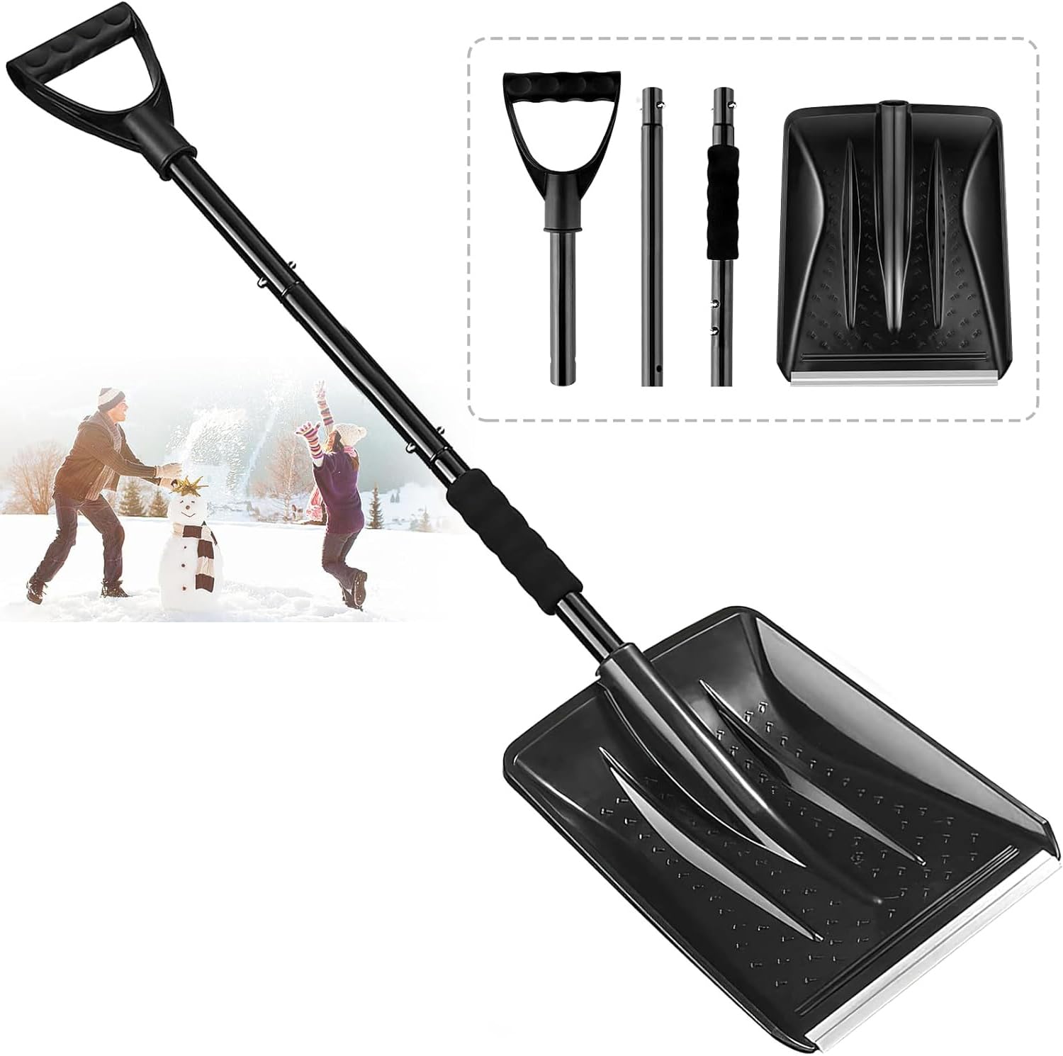 Photo 1 of ***42.5" ***Snow Shovel for Car and Driveway, 42.5 Inch Foldable Lightweight Aluminum Alloy Ice Scraper, Heavy Duty Ergonomic Handle for Emergency Snow Removal, Garden, Black***42.5" ***