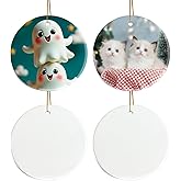Sublimation Ceramic Ornaments Personalized White Round Porcelain Ornaments for Xmas Tree - Bulk Ceramic Discs, Sublimation Ornament Blanks Ideal for Heat Press Printing (4, Round)