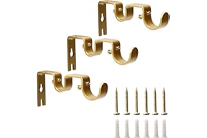 Shonmogar Double Curtain Rod Bracket 3 Pack Metal Curtain Rod Holders for Wall,Sturdy Double Rod Curtain Brackets for 1" and 5/8" Rod,Wall Curtain Rod Bracket for Home Living Room Decor, Gold