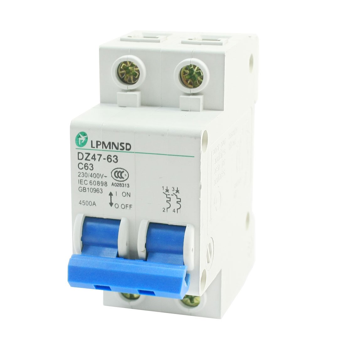Sourcingmap AC 400V 63A ON/Off Switch 2 Phrase C Type Mini Circuit Breaker 4500A