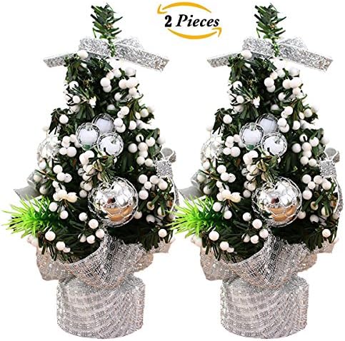 Mini Christmas Tree: 2 Packs 8" Tall Decorated Artificial Christmas Pine Tree ornament Tree for Office Table Home Desk Tops