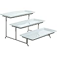 Gibson 3 Tiered Platter Stand with Rectangle Plates, Appetizer Serving Tray, Dessert Display for Tea Party, Brunch Decor, Home Entertaining, Perfect for Cake Pops, Fruit, Cupcakes, Cookies, White/Gold