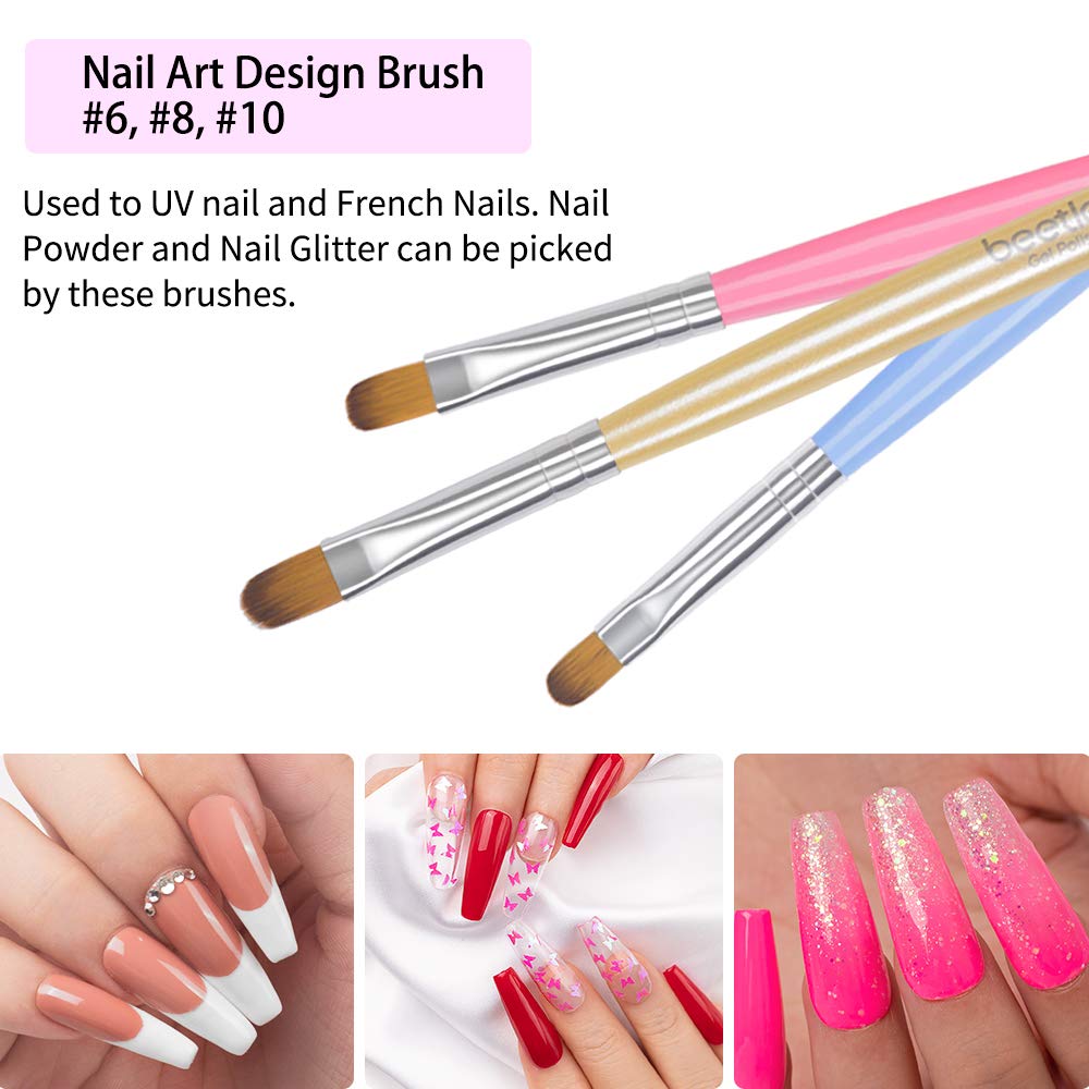 Beetles UV Gel Nail Brush, 7Pcs Poly Extension Gel Brush, Nail Art Tips Builder Brush Nail Painting Brush Pen Set for Home and Salon Use : Beauty