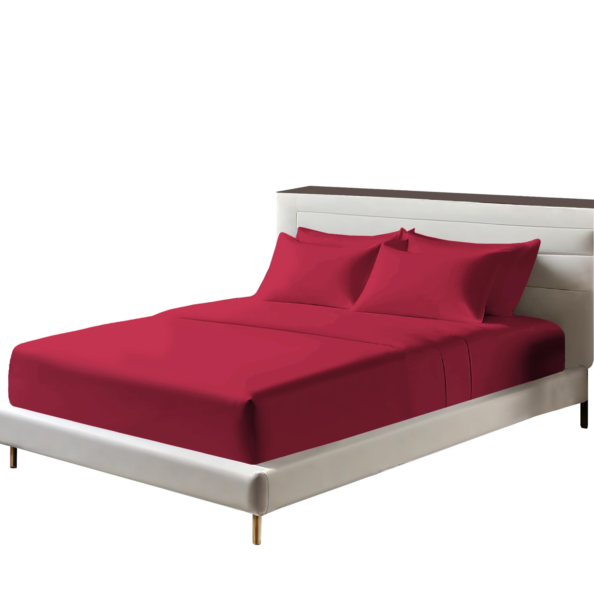 Egyptian Cotton Fitted Sheets 25cm Deep Mattress Pocket 200 Thread Count Fitted Bed Sheet- Soft & Comfortable Bottom Sheet (Burgundy, Single)
