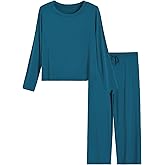 Latuza Women's Petite 2 Piece Pj Lounge Set Petite Length Top Wide Leg Pants