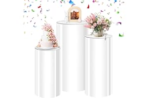 MACIFECI White Cylinder Stands for Party, Party Cylinders Set of 3 Stand, Pedestal Stands for Display Birthday Wedding Bridal Baby Shower Party Decorations 35.4''(L) 29.5'' (M) 23.6'' (S)