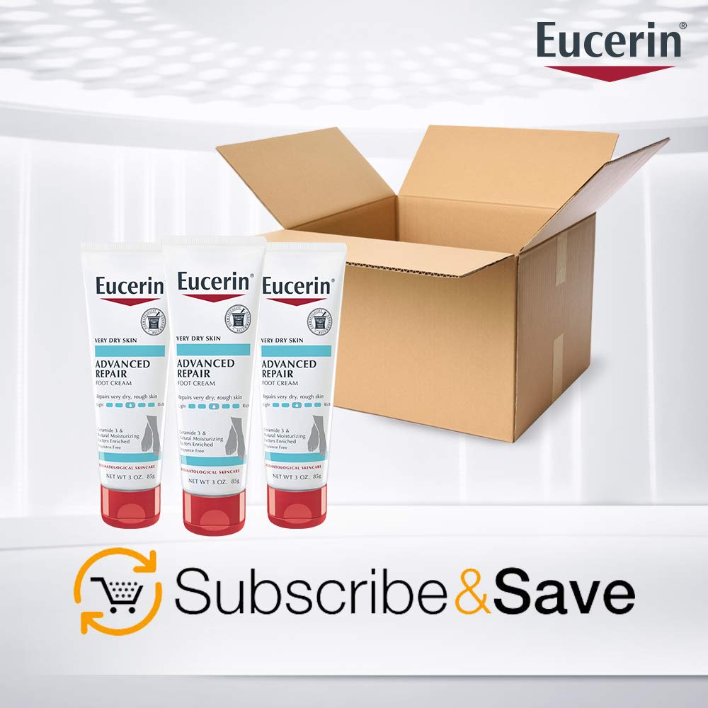 Eucerin Advanced Repair Foot Cream - Fragrance Free, Foot Lotion for Very Dry Skin - 3 oz. Tube (Pack of 3) : Body Lotions : Beauty