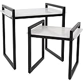 Howard Elliott Collection Santiago Nesting Tables – Set of 2, Matte Black Iron Frame with White Marble Top, Modern Industrial