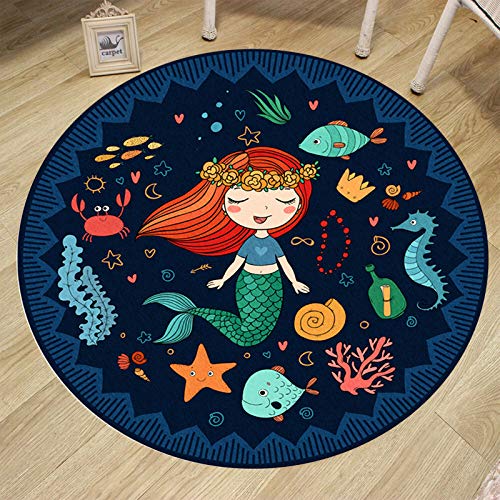 Wellgoods Bedroom Carpet Rug Round Rugs Carpets Cartoon Comic Carpet Play Mat Mermaid Princess Area Rugs -60cm /23.6 inches