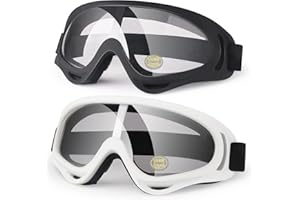 4-FQ Motorcycle Goggles Kids, 2 Pack Dirt Bike ATV Motocross Goggles Ski Goggles, Off Road Racing Goggles for Child, Anti Dust Airsoft Glasses for Men Women Youth Adult (White+Black Frame/Clear Lens)