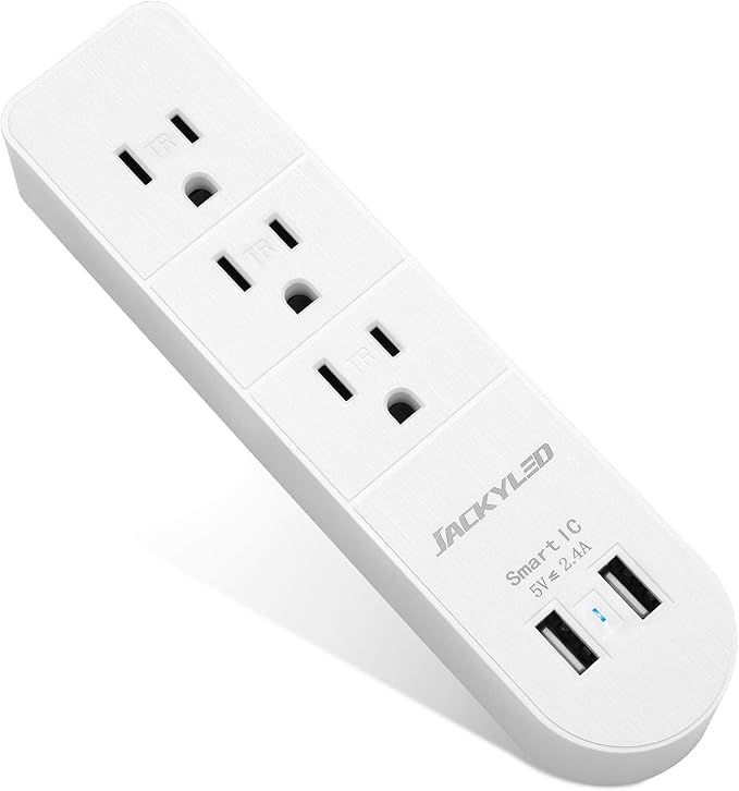 Multi Plug Outlet Extender JACKYLED Wall Plug Adapter 2.4A USB Travel Charging