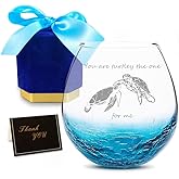 Etchpress Valentines Day Gifts for Wife from Husband, Sea Turtles Handmade Engraved Crackle Turquoise Beach Wine Glass, 18 Ounces Great Gift for Men And Women