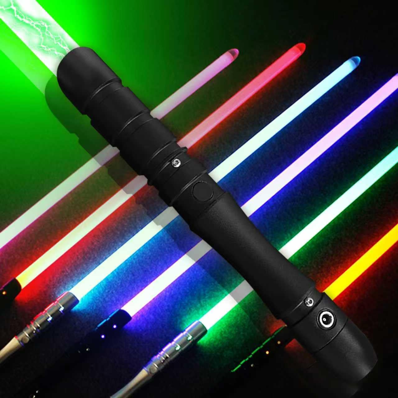 YDD GENIUS Dueling Lightsaber, 16 RGB Colors,Lenght 97cm, 4 Modes&Sounds, Metal Aluminum Hilt Light Saber, Birthday&Xmas Gift for Kids, Adults(Black Hilt)