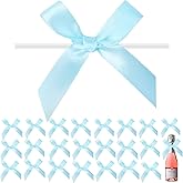 120 PCS 3 Inch Satin Ribbon Twist Tie Bows for Treat Bags, Small Bow Twist Ties, Pretied Twist Bows, Tied Bows with Wire for Bags, Pre Tied Ribbon Bows for Baby Shower, Popcorn (Baby Blue)