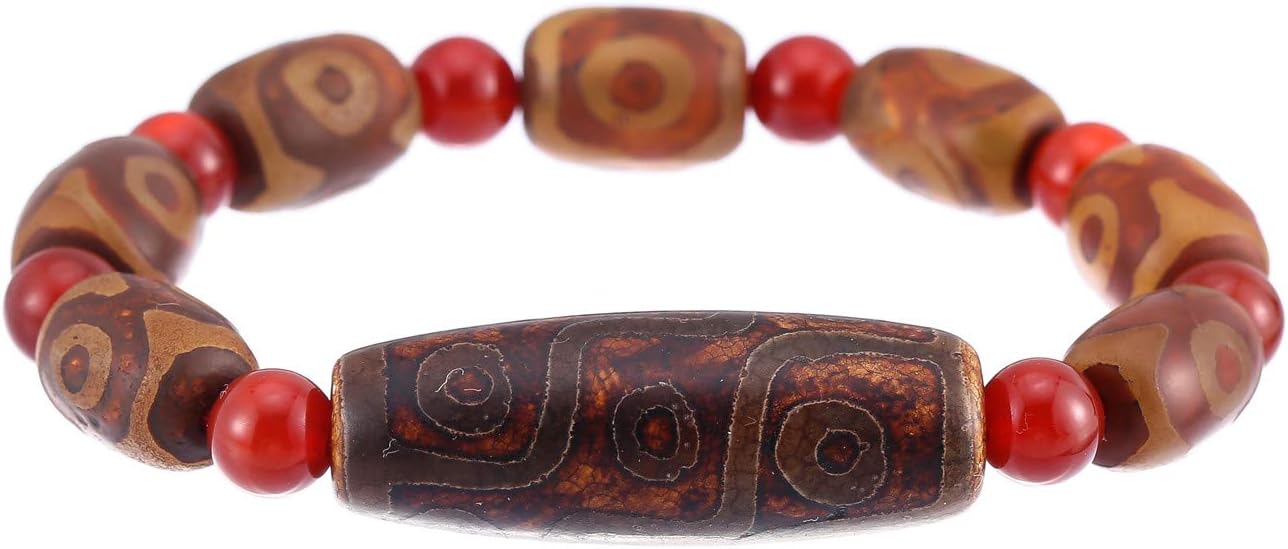 Prime FengshuiPrime Feng Shui Protective Red 3 Eyes Dzi and 9 Eyes Dzi Bracelet Tibetan Beads Amulet Bangle Attract Positive Energy and Good Luck