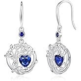 FANCIME Tree of Life Dangle Drop Earrings 925 Sterling Silver Dainty Round Gemstone Birthstone Earring Fine Jewelry Birthday Mothers Day Gifts for Her Women