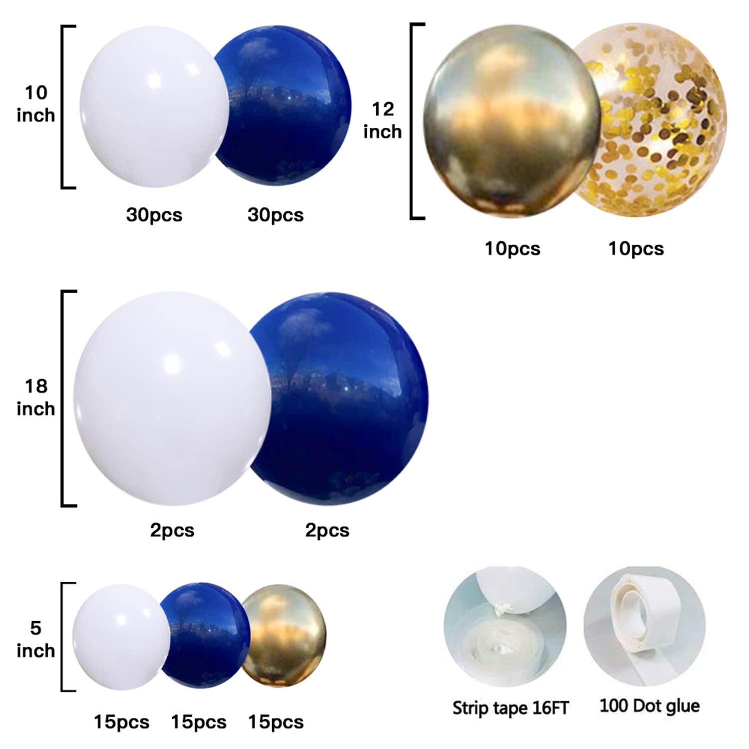 Zesliwy Navy Blue Gold Balloons Garland Kit, Navy Blue Gold White Confetti Balloons Arch Kit for Birthday Party Baby Shower Wedding Graduation Class of 2024 Prom Decorations……
