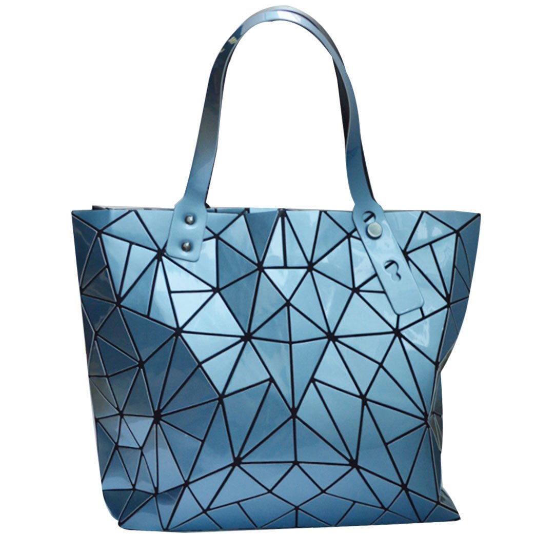 LA HAUTE Women Fashion PU Tote Bags Rhombus Pattern Shoulder Bags Top Handle Bags,Blue