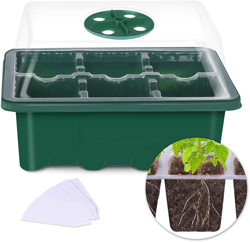 Delleu Seedling Trays Seed Starter Kit,Large Cells Mini Propagator Plant Grow Kit with Humidity Vented Domes and Base for Seeds Starting Greenhouse (6 Cells)