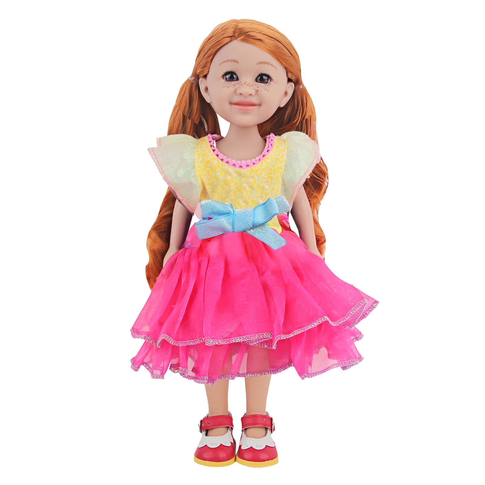 Photo 1 of MSYO 14 Inch Girl Doll - Sophie, Long Blonde Curly Hair, Pretty Light Brown Eyes, Freckles on Face, 14-Inch Fashion Girl Doll in Fluffy Dress and Red Leather Princess Shoes, Dolls for 3+ Year Girls