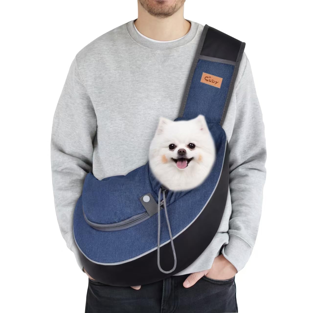 CUBY Pet Sling Carrier for Puppy Dog,Dogs Sling Carrier Breathable,Safety Front Pocket Pet Sling Carrier,Hands-Free Mesh Bag with Adjustable Shoulder Strap for Outdoor and Travel (Denim,M)