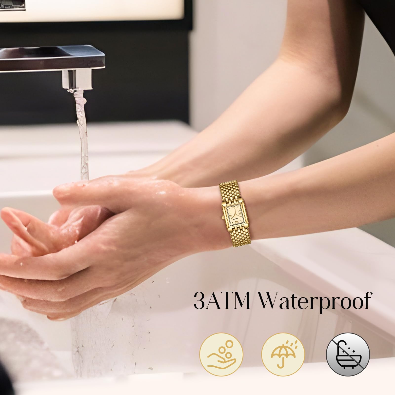 NN BEN NEVIS Gold Watches for Women Dainty Small Ladies Watch with Stainless Steel Strap, Luxury Casual Fashion Square Quartz Waterproof Watch Bracelet Adjustment Tool Included