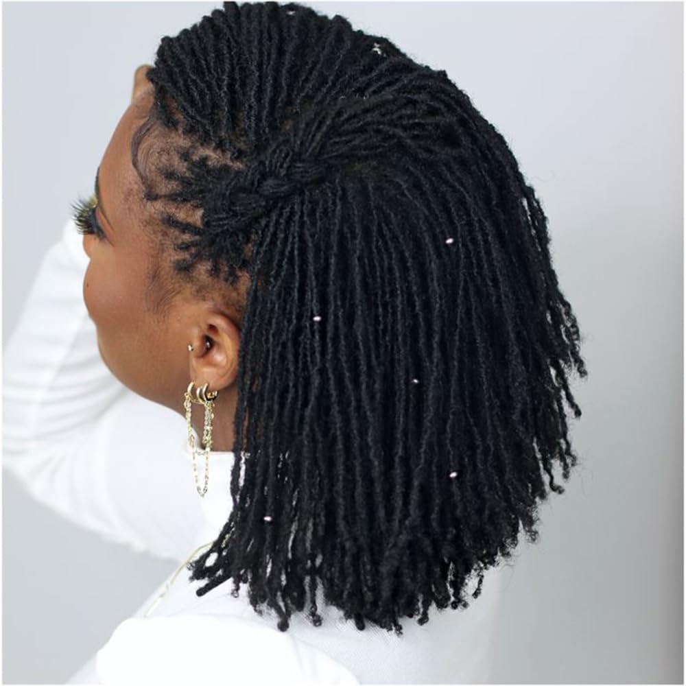 Photo 1 of 10inch Dreadlock Permanent Loc Extensions Human Hair 10 Strands 0.2cm Handmade Dreadlock Extensions Soft Natural Black Dreadlock Exetensions for Men Women Kids,Can Be Dyed Bleached Curled