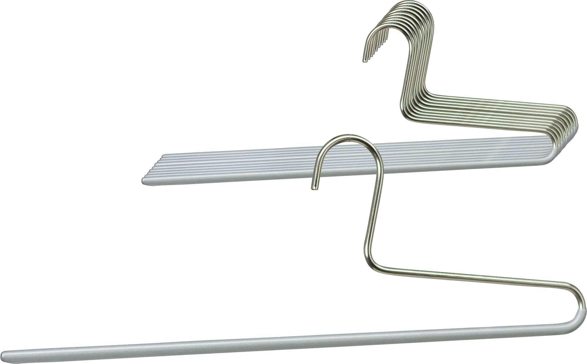 MAWA Hanger for Trousers, KH, Set of 10, Hangers for Clothes, Space Saving and Non-Slip, Perfect for Jeans, Fabric and Suit Pants, with Anti-Slip Coating, 32 cm, Silver