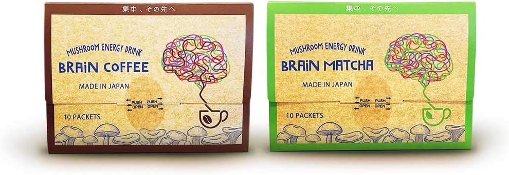 Brain Coffee + Brain Matcha マッシュルームコーヒー [チャーガ ヤマブシタケ テアニン配合] マッシュルーム抹茶 [国産有機抹茶 ヤマブシタケ テアニン配合](10包入✖️2箱) 国内製造 – Mushroom Organic Coffee/ Matcha 10…