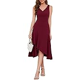Aupuls Women Midi Cocktail Dresses V Neck High Low Formal Party Evening Wedding Guest Dresses