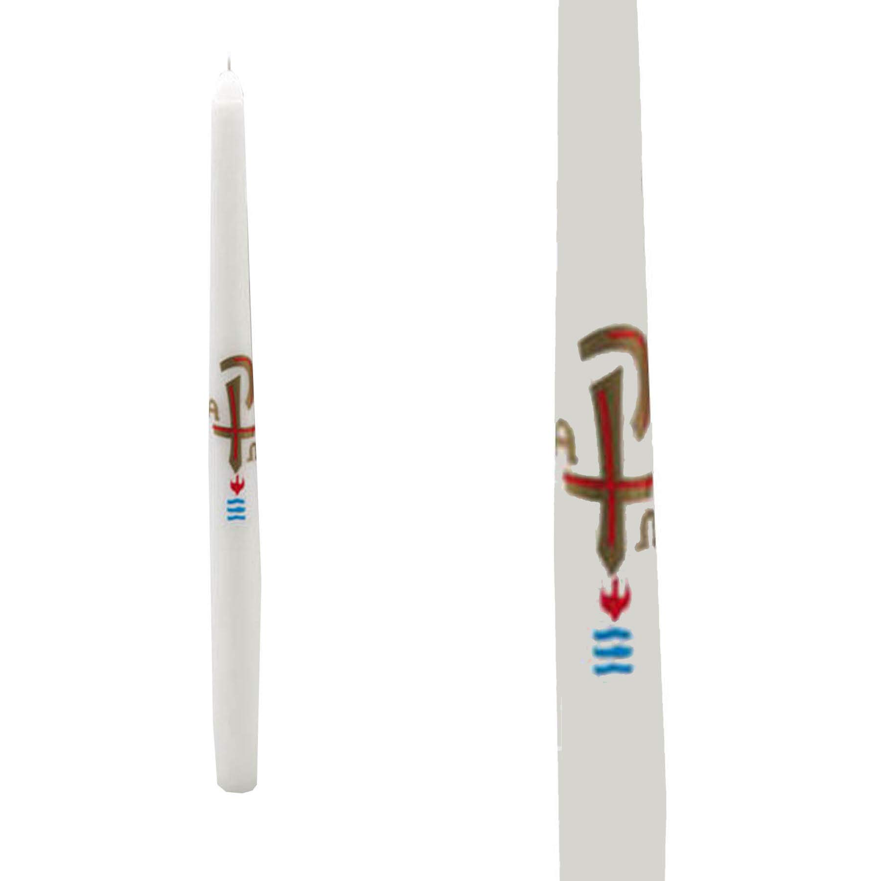 First Light White Baptismal Candle with Symbol 25cm - 42 Hourse Burn time